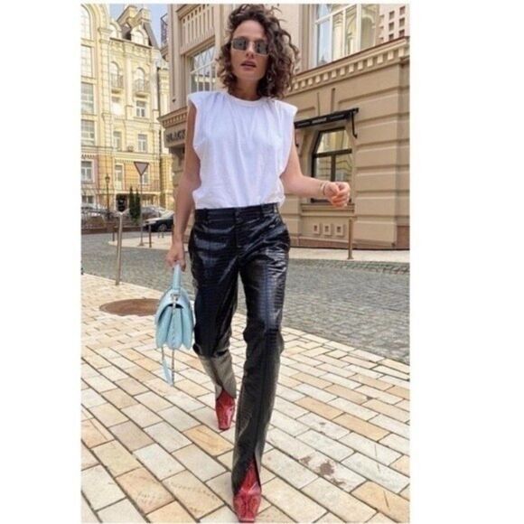 ZARA Faux Leather Pants Croco Animal Effect NWT - Picture 7 of 16